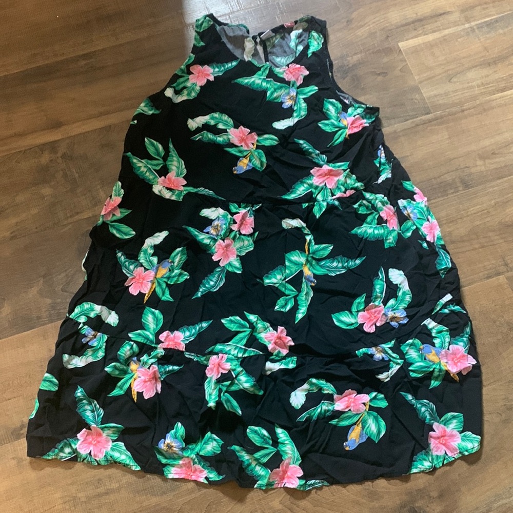 Black tropical floral print dress